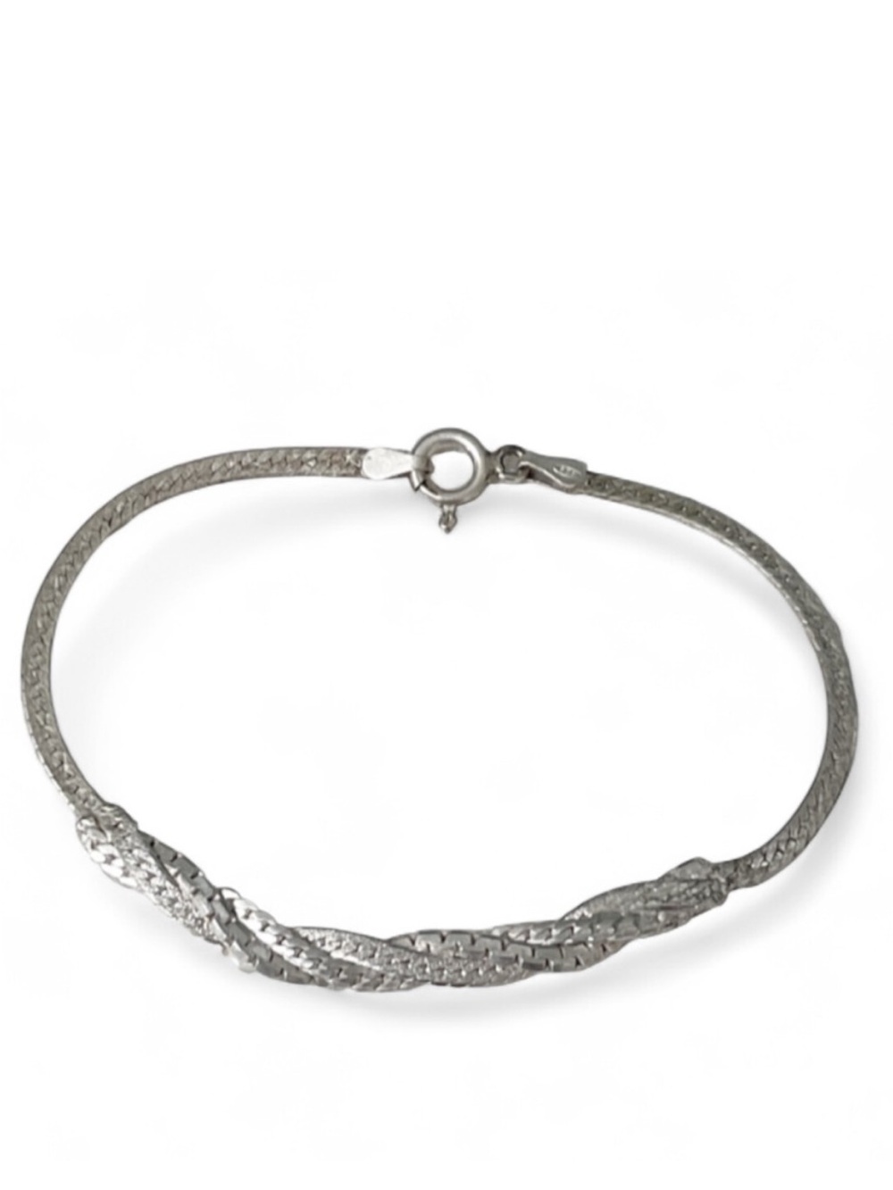 Vintage 926 sterling silver flat herringbone twist pattern chain bracelet 7”